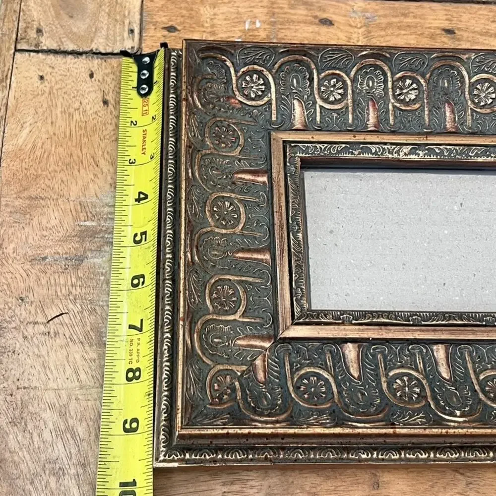 Vintage Picture Frame Ornate Embossed Floral Leaves Bell 4x6